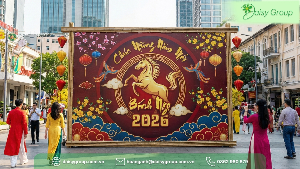 Thi Công Background Tết Nguyên Đán Chuyên Nghiệp, Giá Tốt